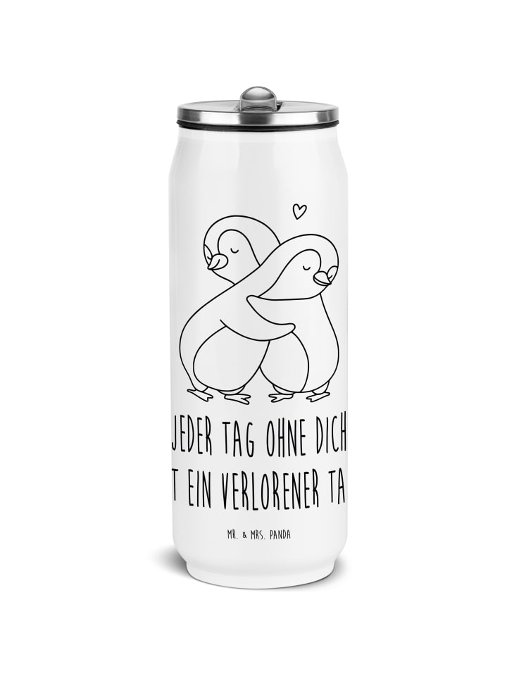 Trinkflasche Pinguine Kuscheln mit Spruch in Weiß