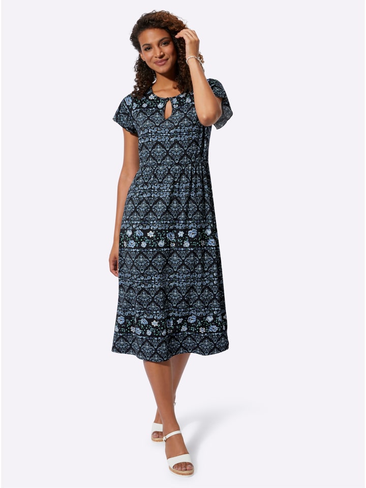Jersey-Kleid in jeansblau-schwarz-bedruckt