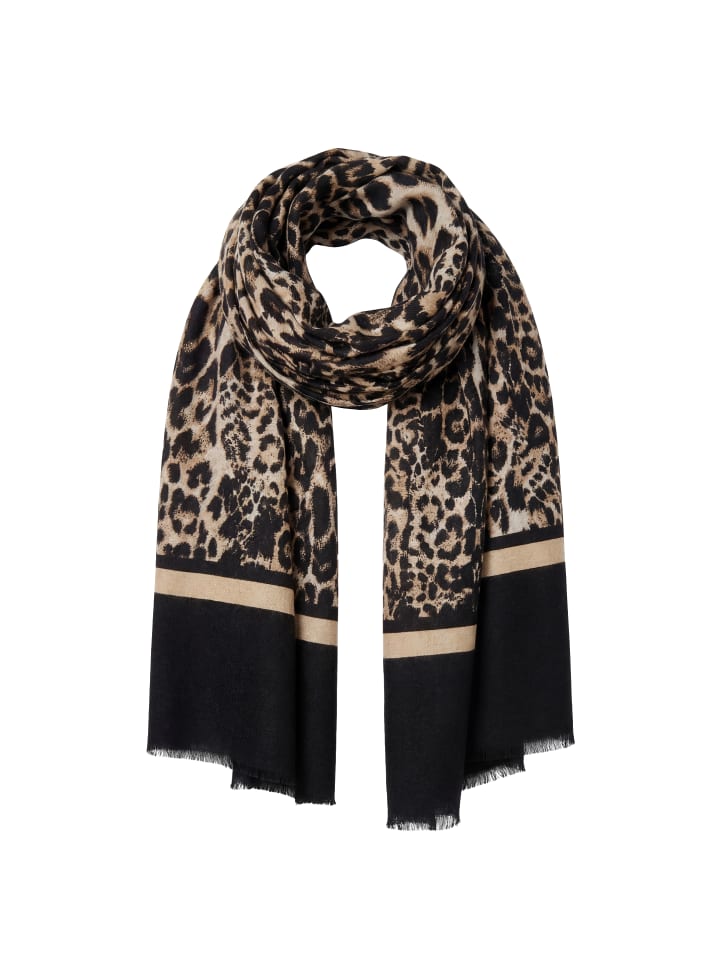 Women Feminine Scarf in Black Beige Leo