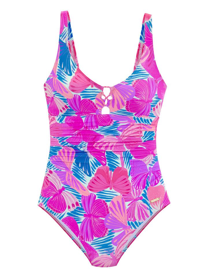 Badeanzug in pink-blau bedruckt