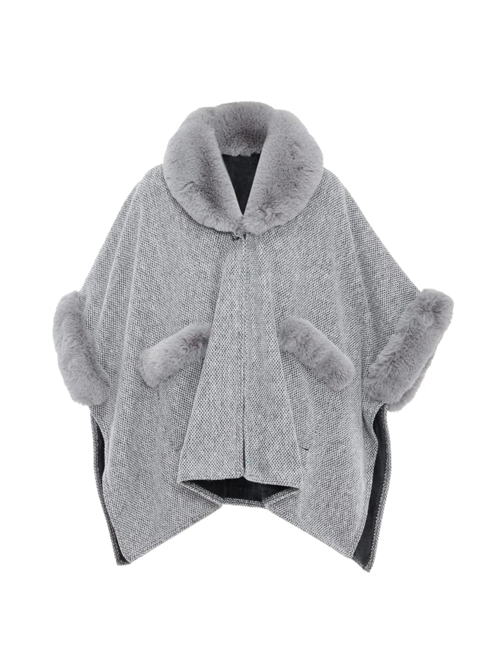 Damen Poncho in Hellgrau