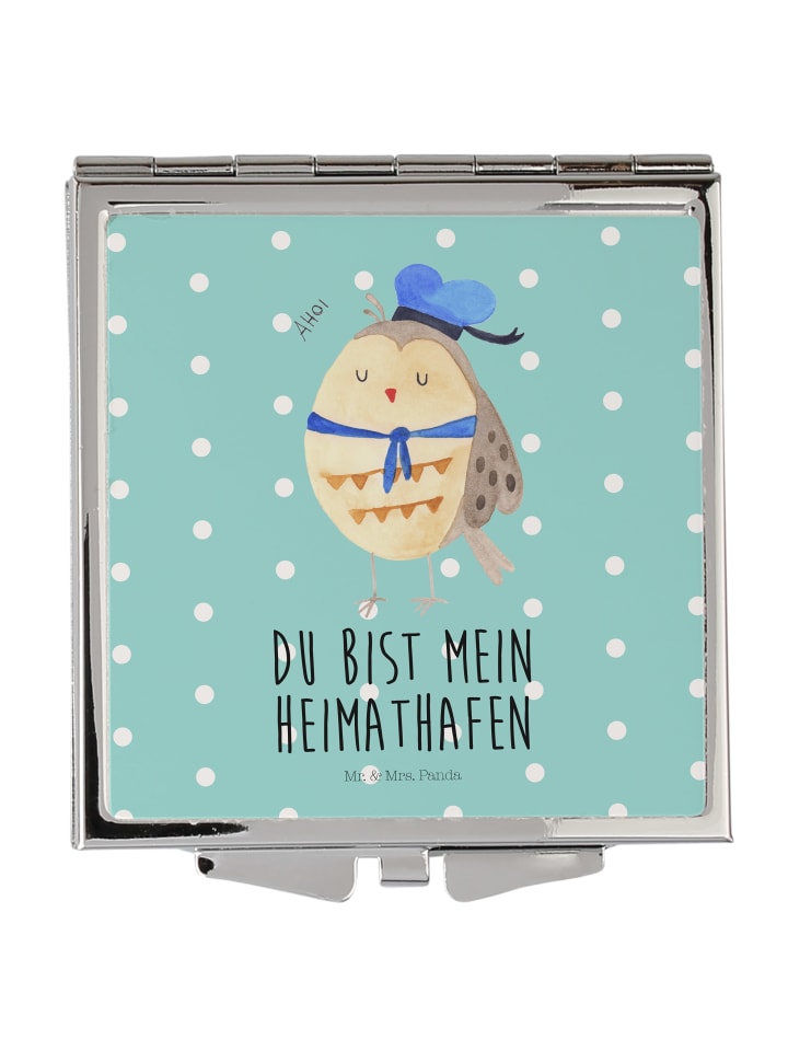 Kosmetikspiegel Eule Matrose mit Spruch in Türkis Pastell