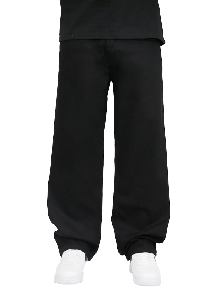 Baggy Jeans Loose Fit mit gestickter Gesäßtasche in Schwarz