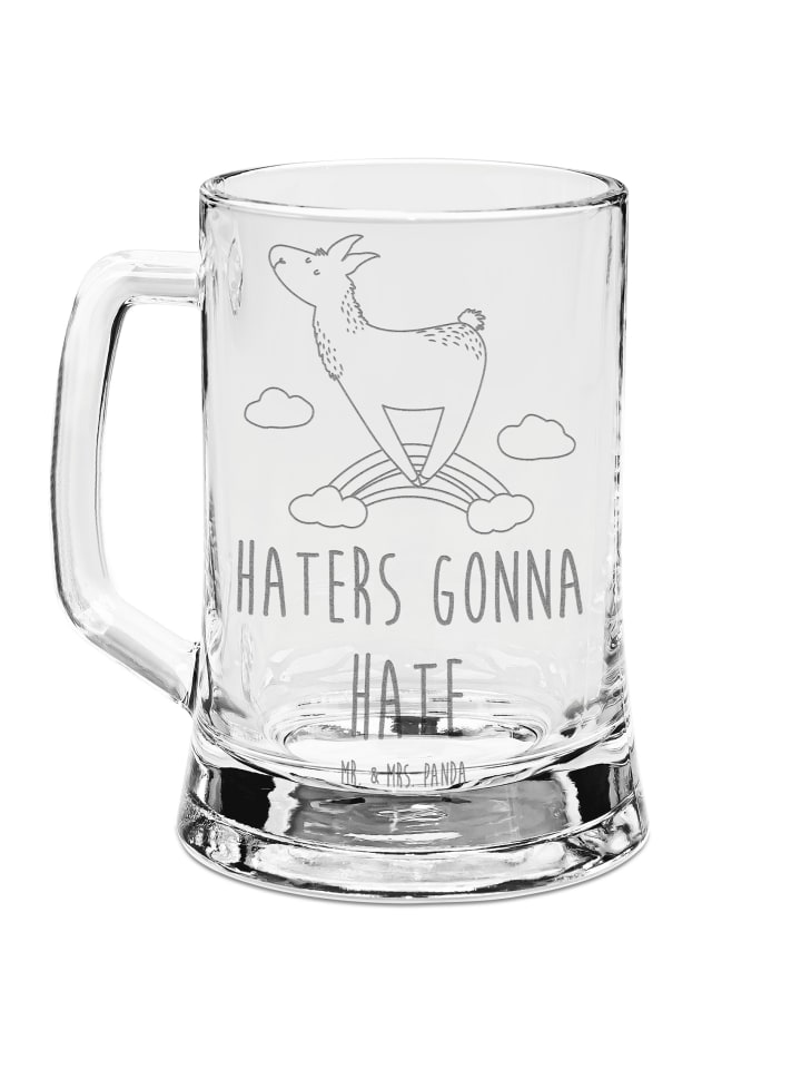 Bierglas Lama Regenbogen mit Spruch in Transparent