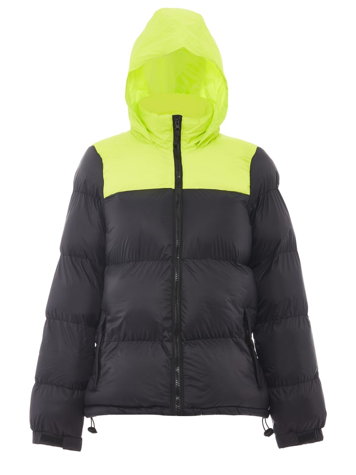 Damen Wattierte Steppjacke in Schwarz Saure Limette