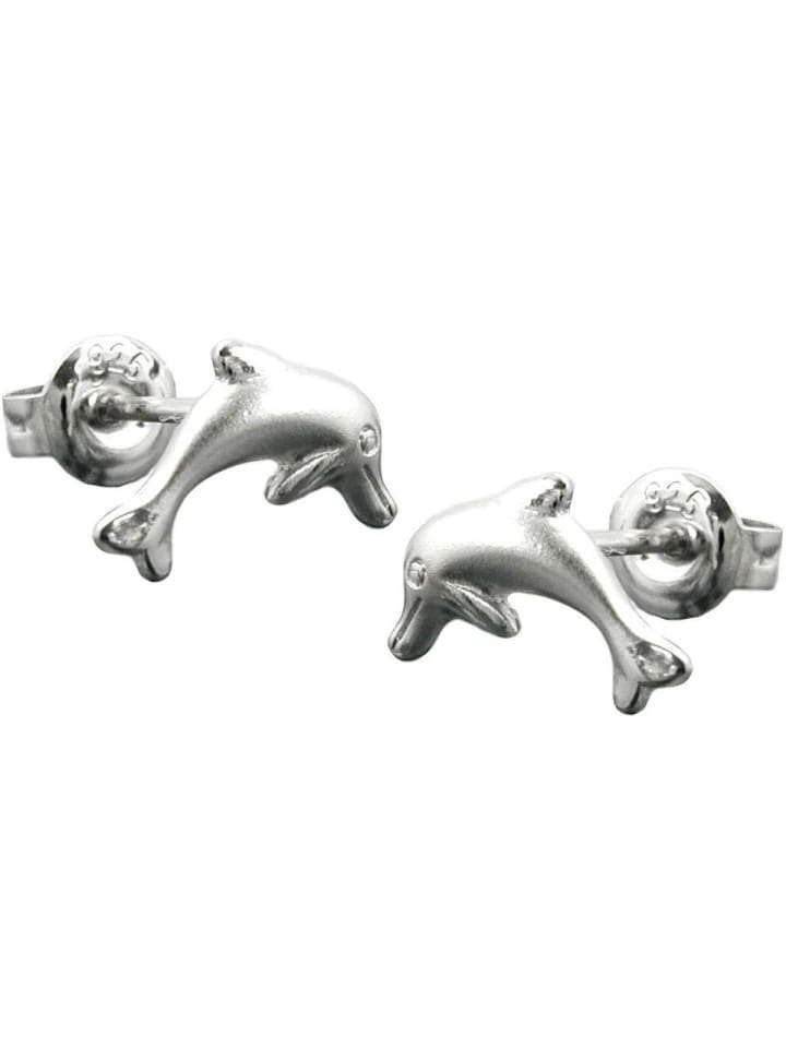 Ohrstecker Ohrring 10x5mm springender Delfin matt-glänzend rhodiniert Silber 925 in silber