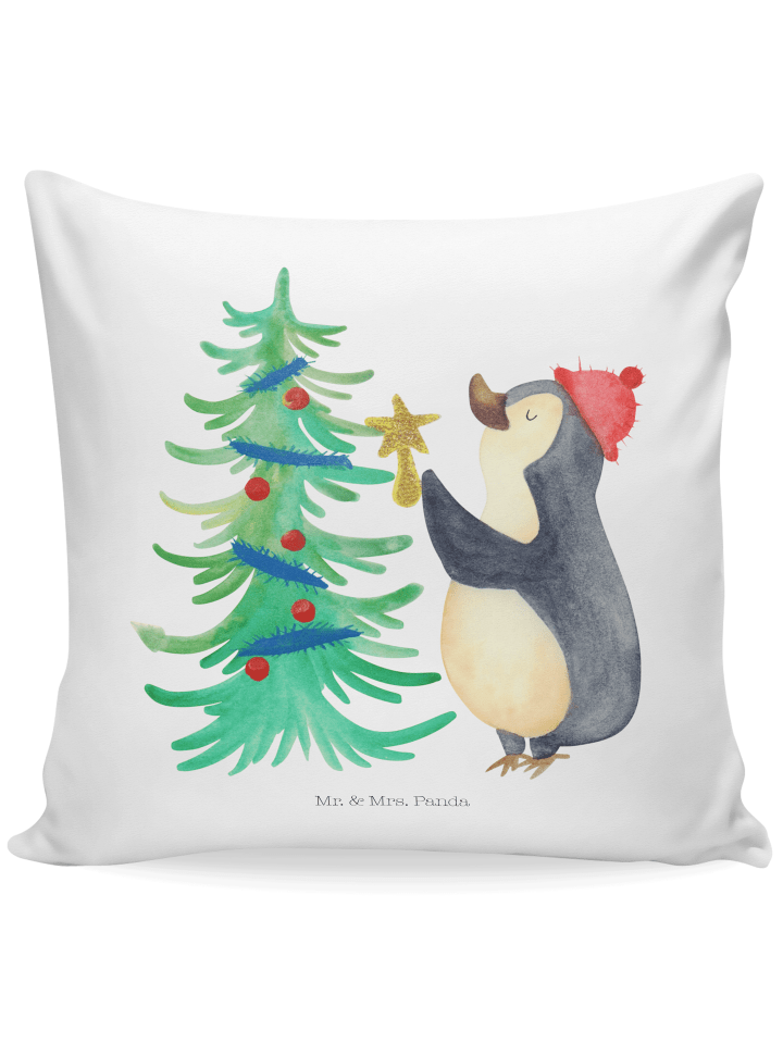 Kopfkissen Pinguin Weihnachtsbaum ohne Spruch in Weiß