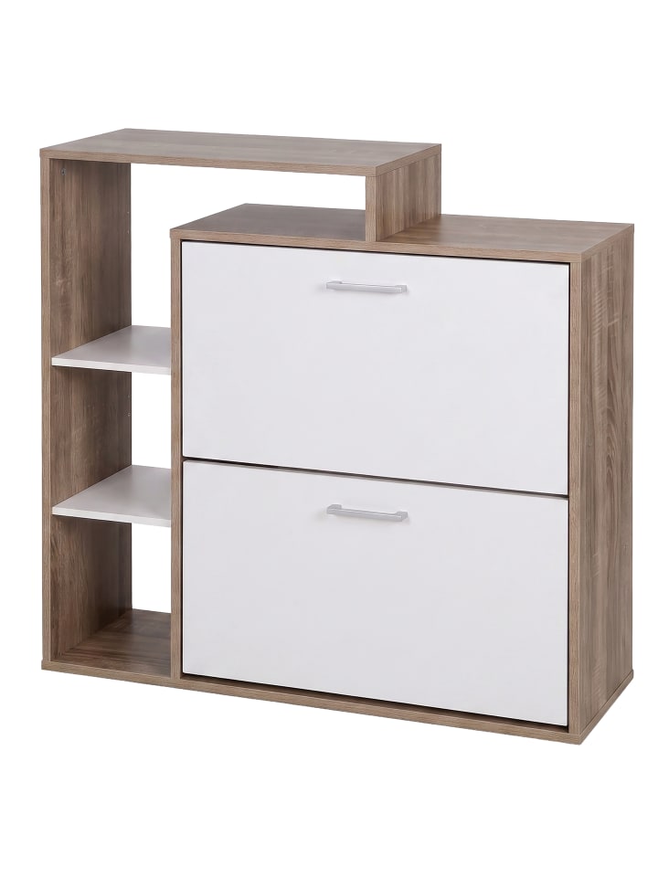 Schuhschrank in Natur/ Weiß - (B)80 x (H)90 x (T)23,5 cm