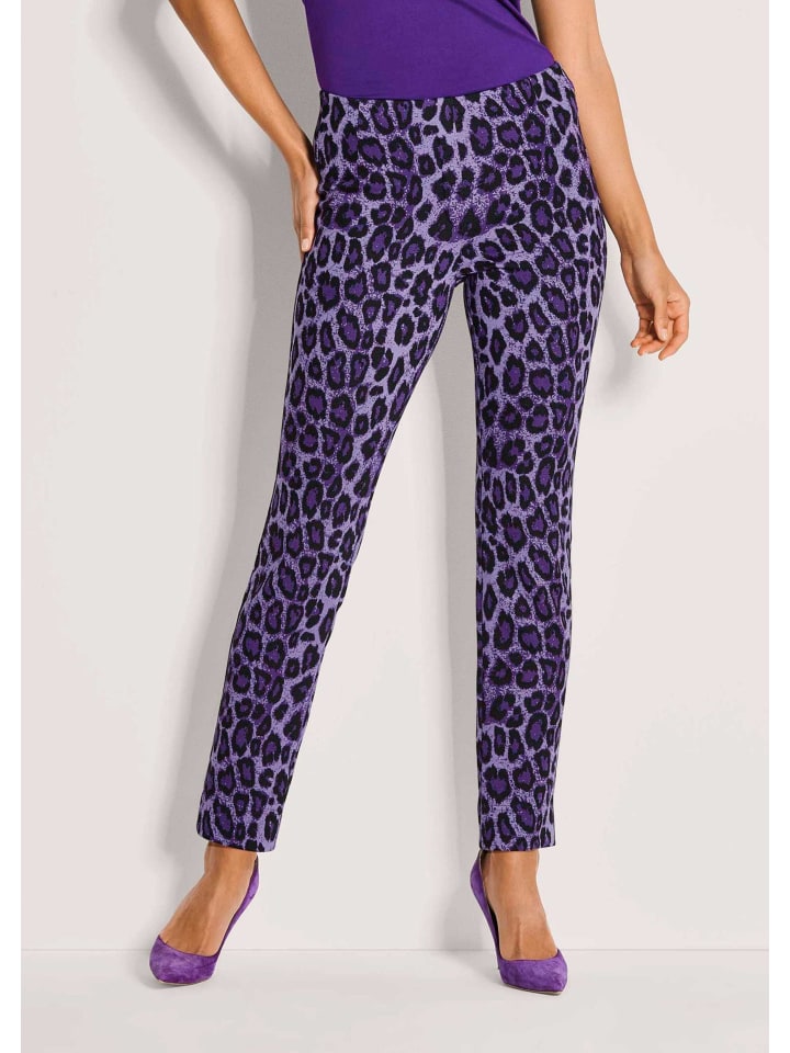 Gerade Jersey-Leggings mit Animal-Print in purple / schwarz