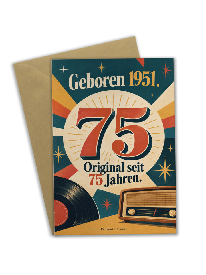 Geburtstagskarte 75. Geburtstag Zahl retro Desi... in Weiß