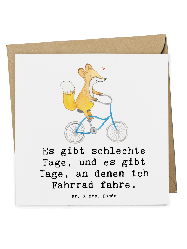 Klappkarte Fuchs Fahrrad fahren mit Spruch in Weiß