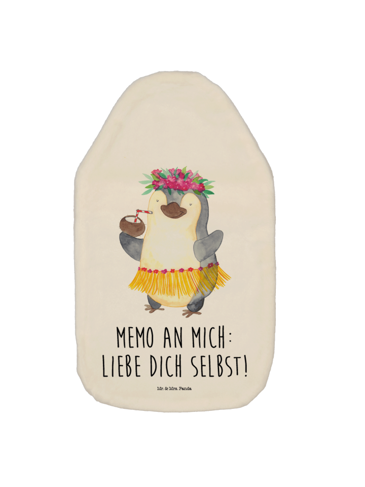 Wärmflasche Pinguin Kokosnuss mit Spruch in Weiß