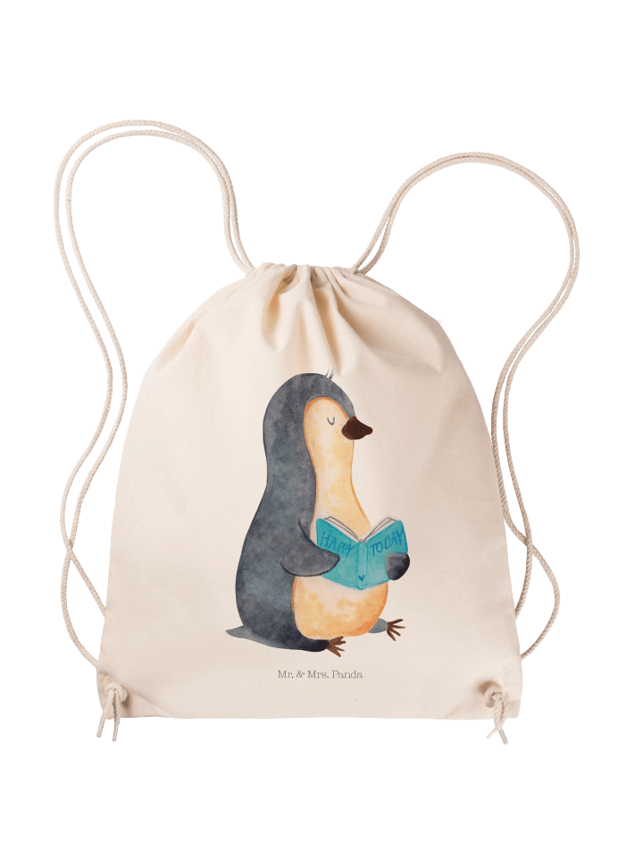 Jutebeutel Pinguin Buch ohne Spruch in Creme