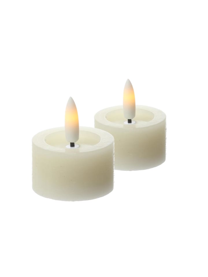 2x LED Mini Teelichter Lina Rustik Optik Echtwachs D: 4,5cm in creme