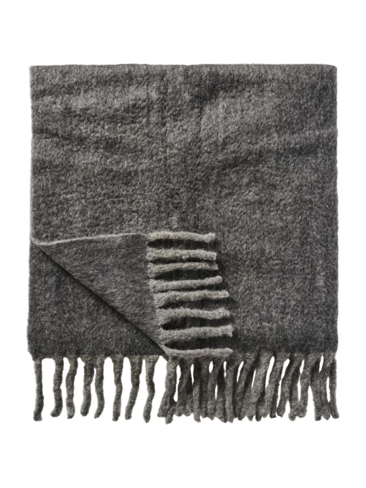 Plaid aus Wolle mit Fransen in grau