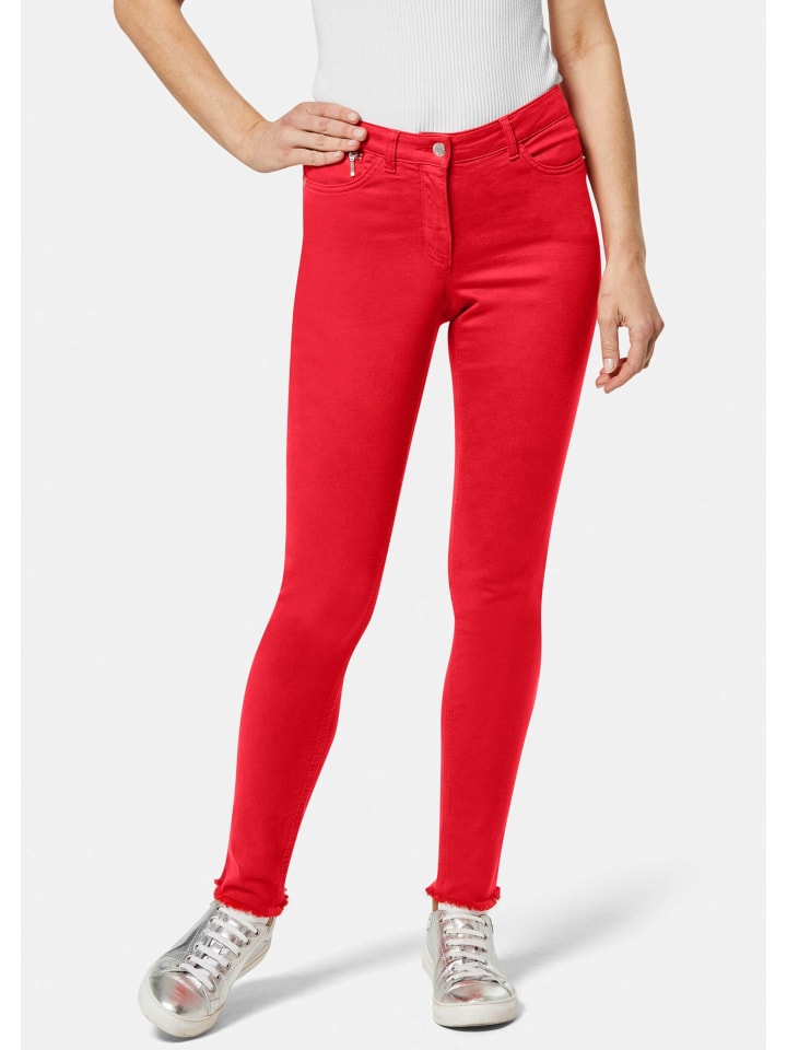 Mid Waist Skinny-Hose mit Fransen in rot