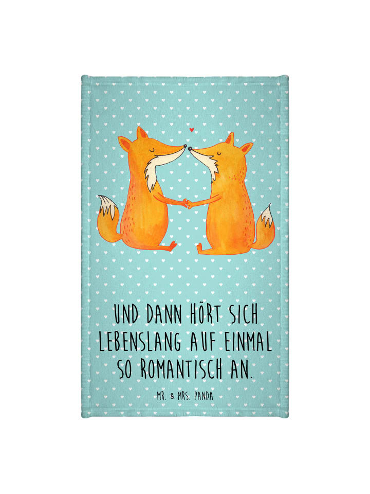 Handtuch Füchse Liebe mit Spruch in Türkis Pastell