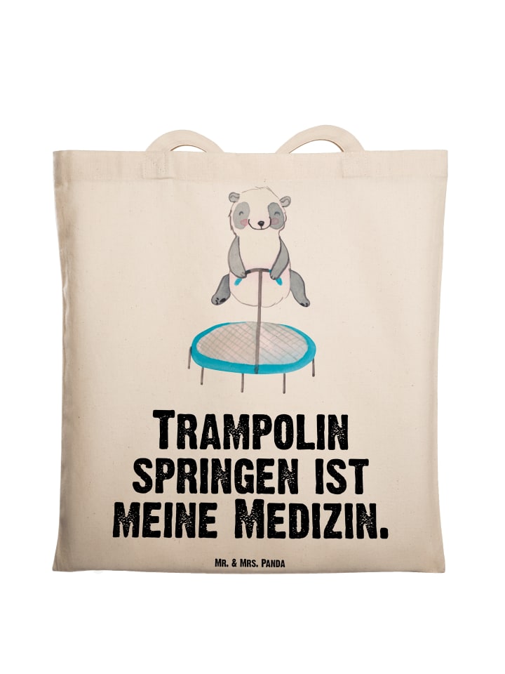 Tasche Panda Trampolin springen mit Spruch in Creme