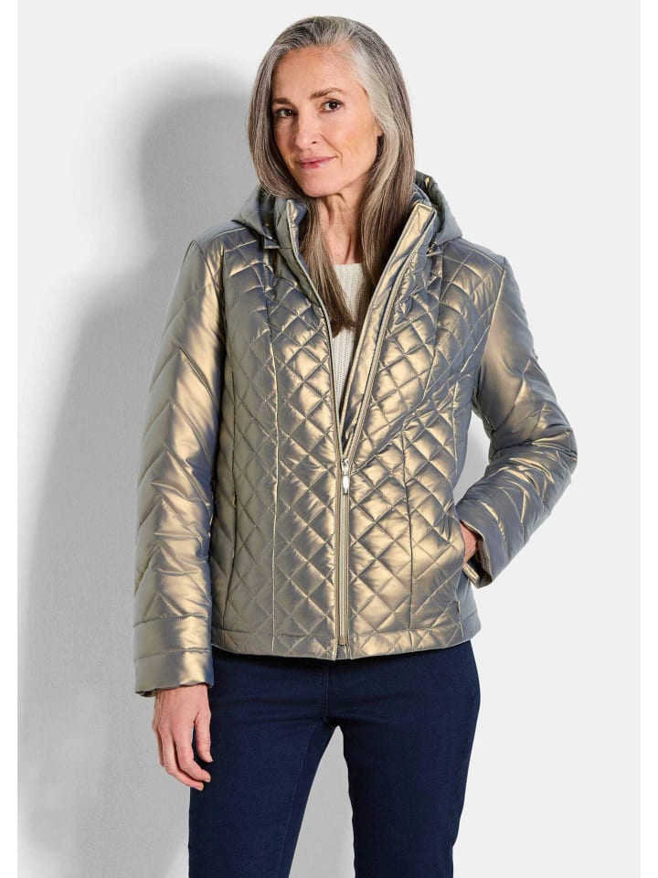 Kurzgröße: Metallicjacke mit Kapuze in goldfarben