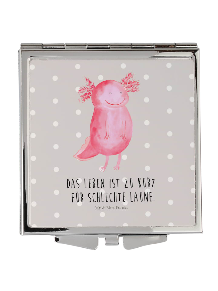 Schminkspiegel klein Axolotl Glücklich mit Spruch in Grau Pastell