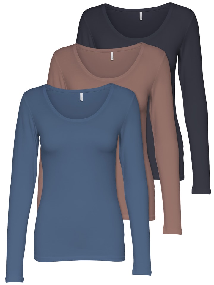 3er-Set Basic Langarmshirt in Mix 4 MB/II/BU