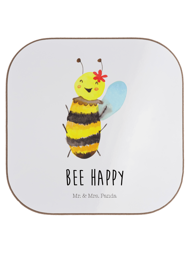 gläseruntersetzer Biene Happy mit Spruch in Weiß