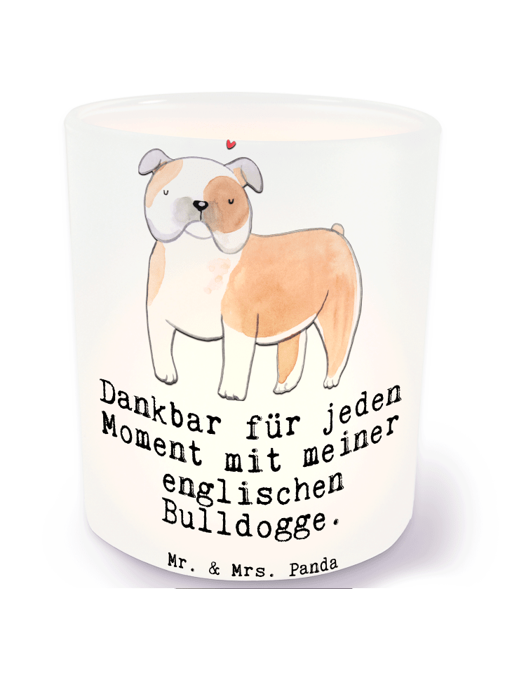 Windlicht Englische Bulldogge Moment mit Spruch in Transparent