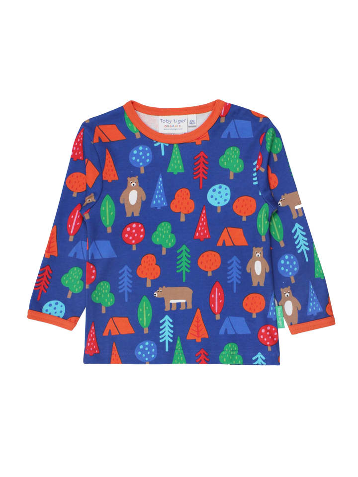 Langarmshirt mit Camping Bären Print in blau