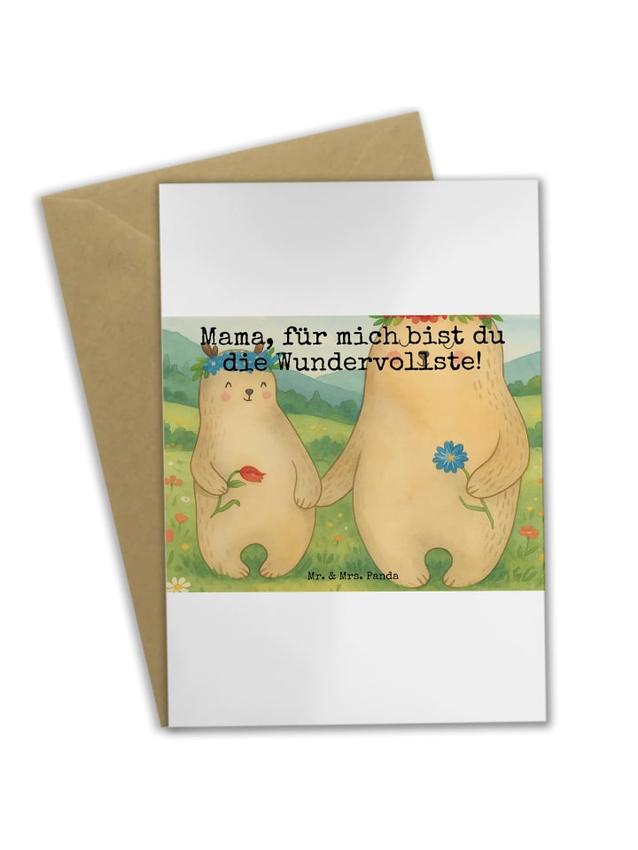 Grußkarte Bären mit Blumenkranz Design mit Spruch in Weiß