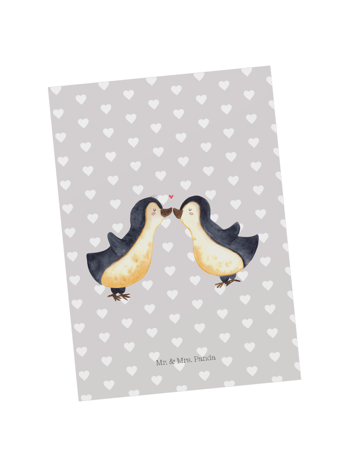 Postkarte Pinguin Liebe ohne Spruch in Grau Pastell