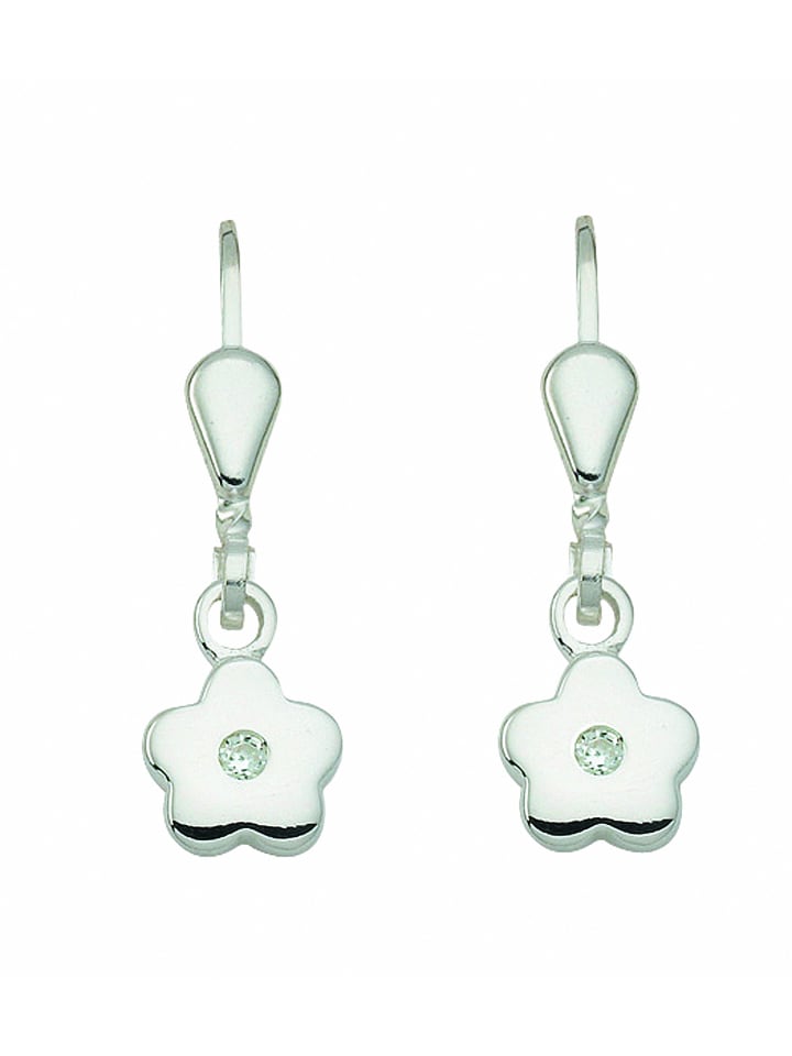 Damen 925 Silber Ohrringe / Ohrhänger Blüte mit Zirkonia in silber