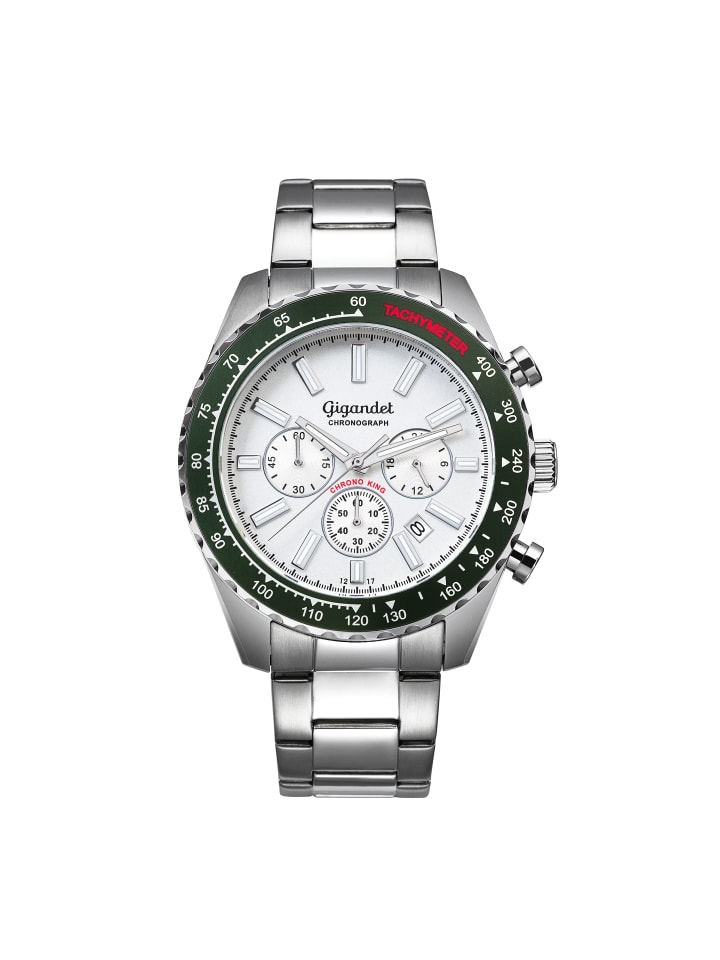 Quarzuhr Chronograph "CHRONO KING" in Silber/Grün