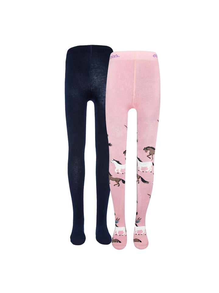 2er-Set Strumpfhose 2er Pack Pferde/Uni in wildrose-navy