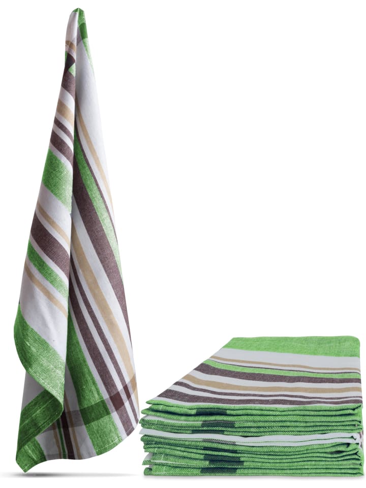 10 Geschirrtücher Toffee Stripe in Grün