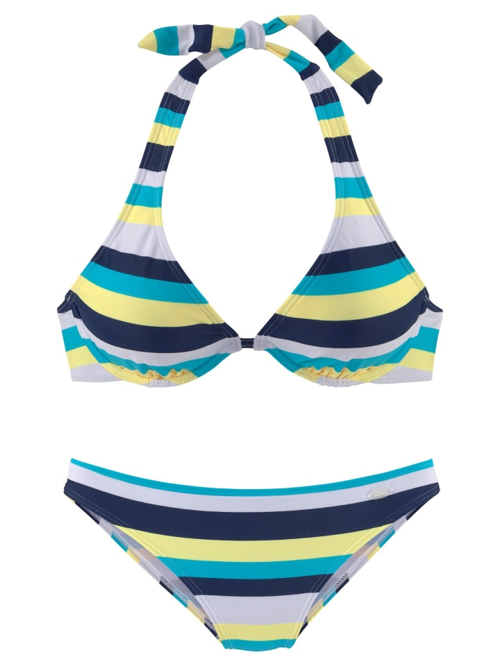Bügel-Bikini in marine-gelb-gestreift
