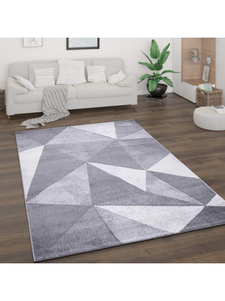 Teppich Kurzflor Geometrisch Wohnzimmer in Grau
