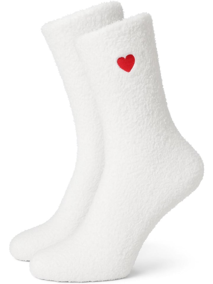 2 Paar Kuschelsocken mit Stickerei in Weiß