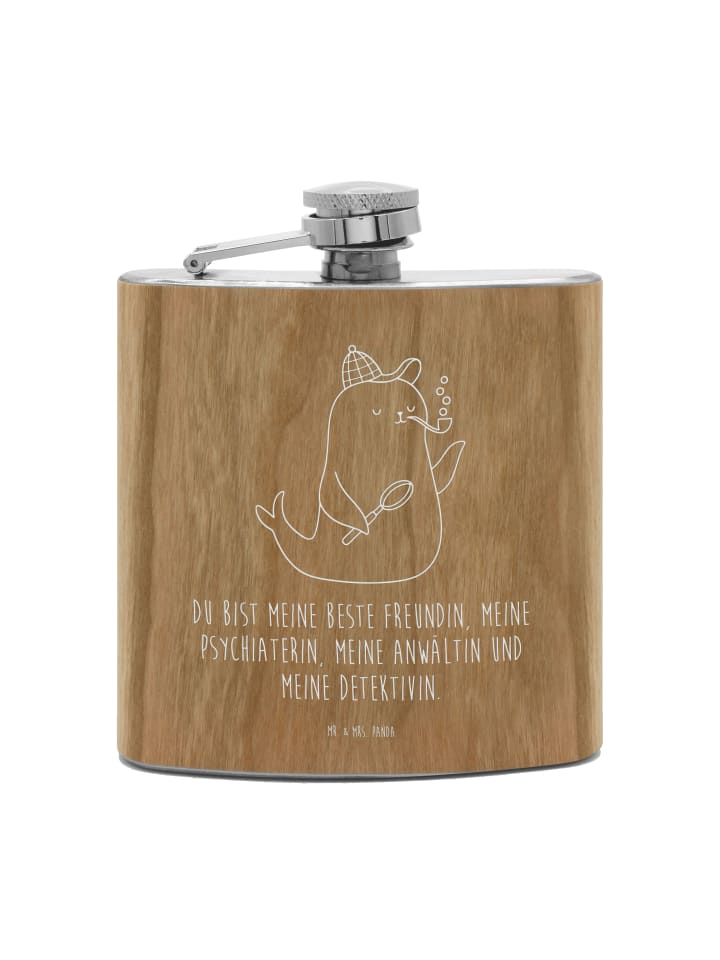 Flachmann Robbe Sherlock mit Spruch in Braun
