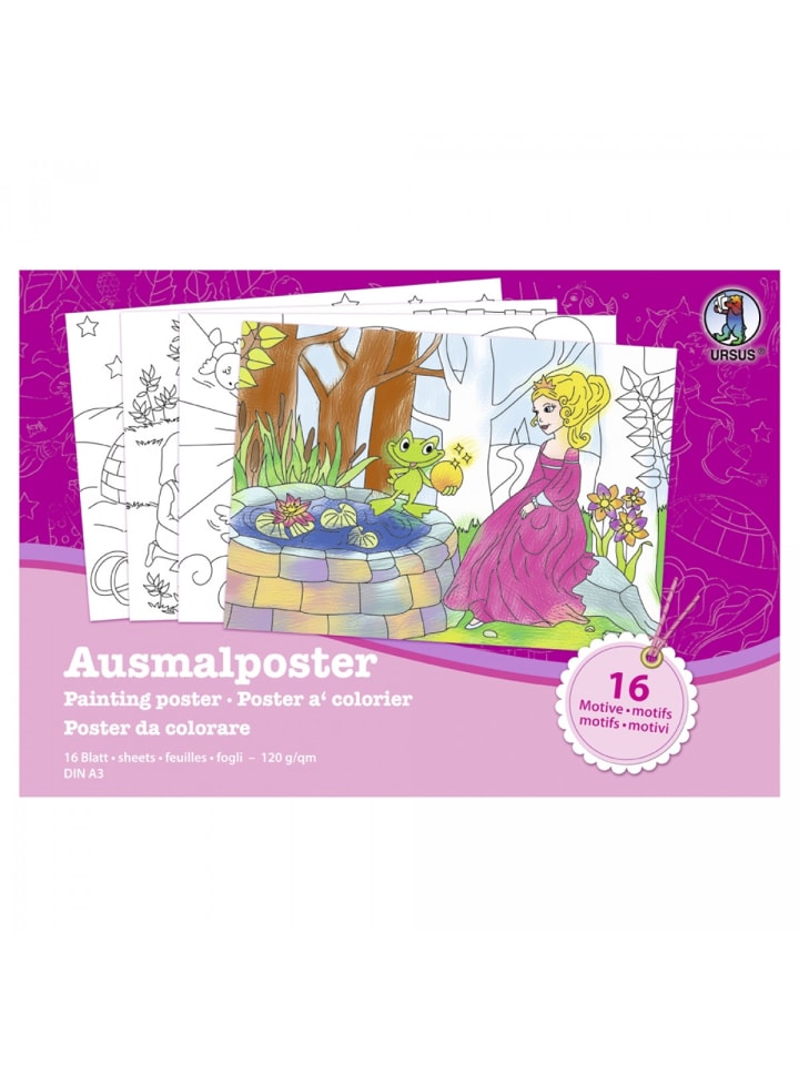 Ausmalposter "Mädchen", A3, 16 Blatt - ab 3 Jahren