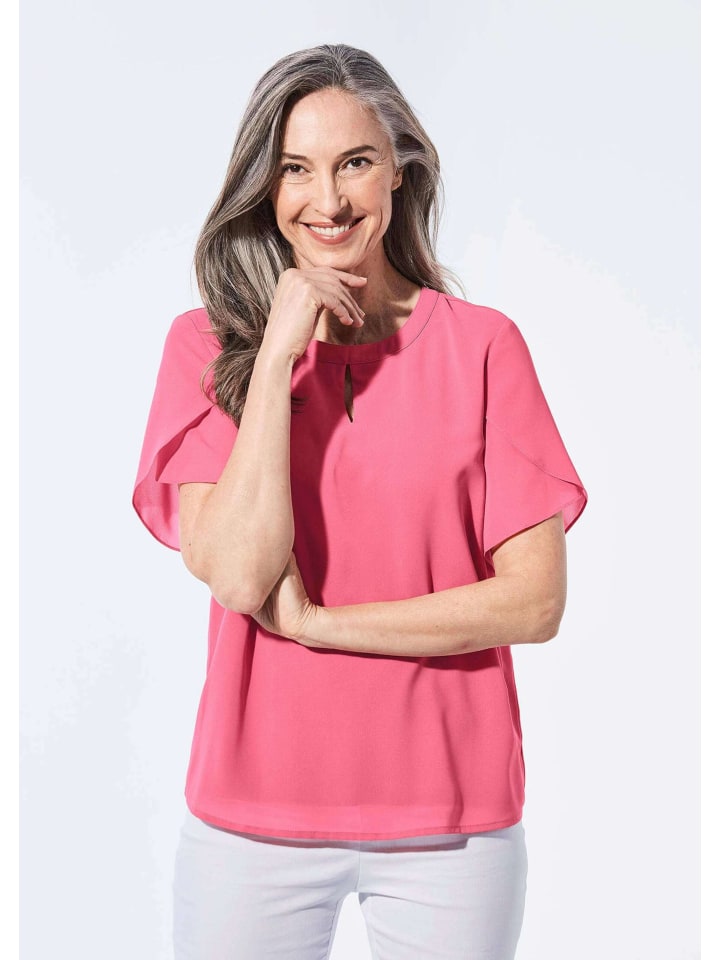 Kurzgröße:  Elegantes Blusenshirt mit Rundhals in pink
