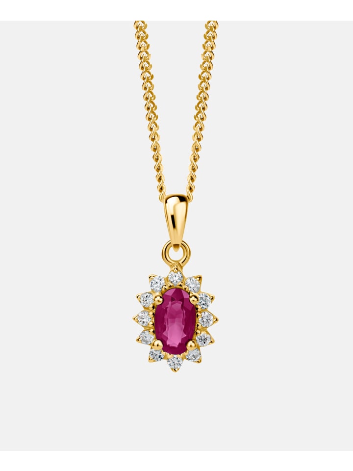 Halskette aus 375 Gelbgold mit 0.31 Karat Diamant mit Rubin