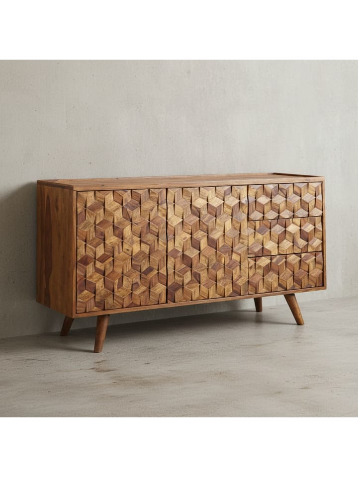 Massivholz-Sideboard in Sheesham, Türen & Schubladen, 138x76x45 cm