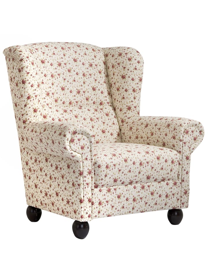 OHRENBACKENSESSEL Kasha Bezug Flachgewebe Buche nussbaum dunkel / geblümt beige