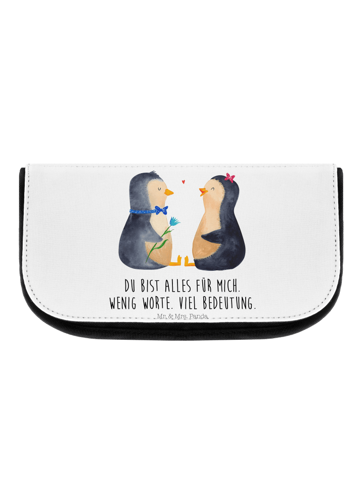Kulturtasche Pinguin Pärchen mit Spruch in Weiß