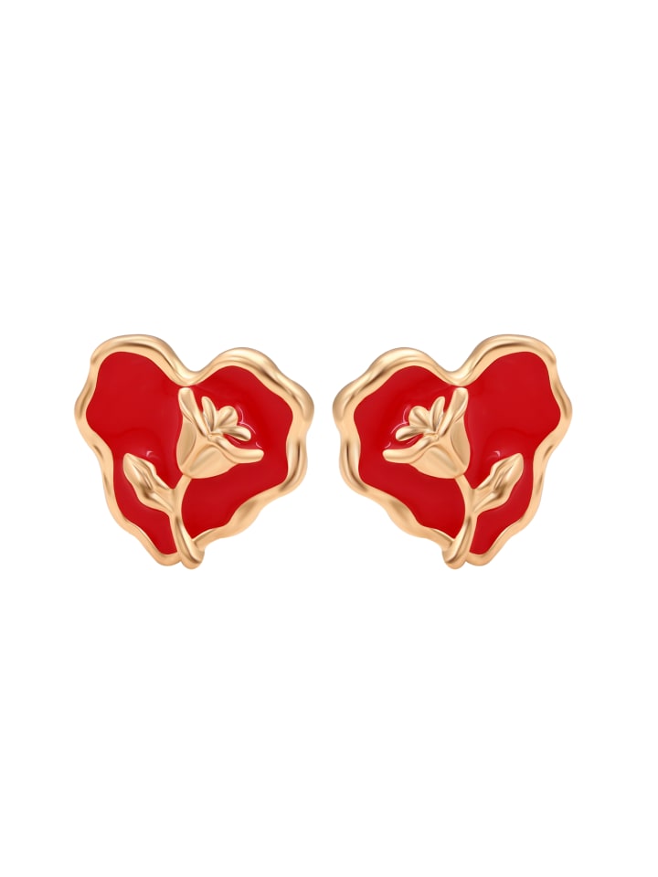 Women Stud Earrings in Rose Gold Red