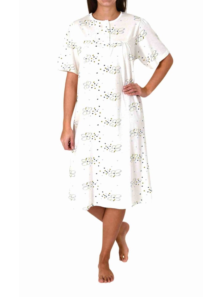 Kurzarm Nachthemd Knopfleiste am Hals - 80145 in creme