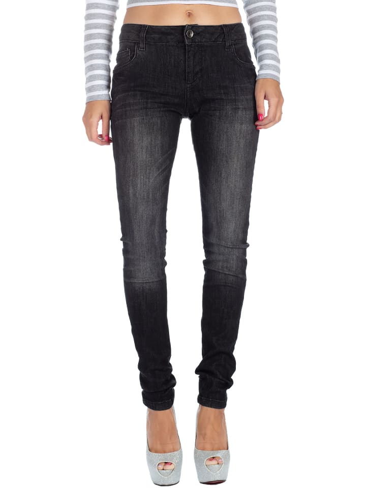 Damen Slim Fit Jeans Stonewashed in Black