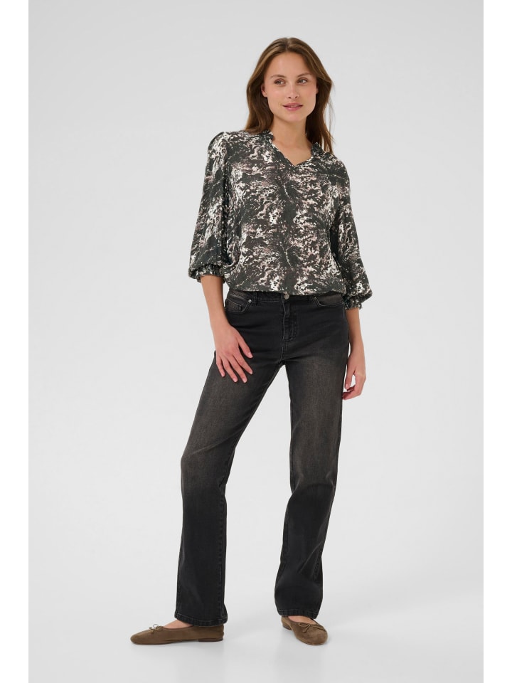 Bluse langarm KAlinda Regular fit in Black/Grey Abstract Graphic