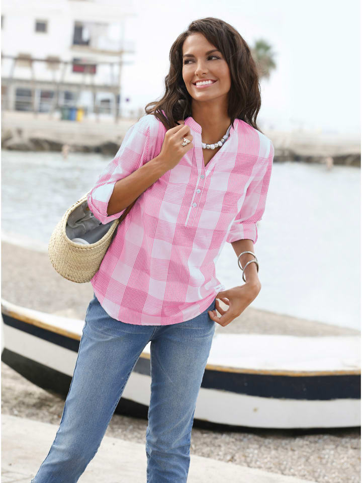 Bluse in pink-weiß-kariert