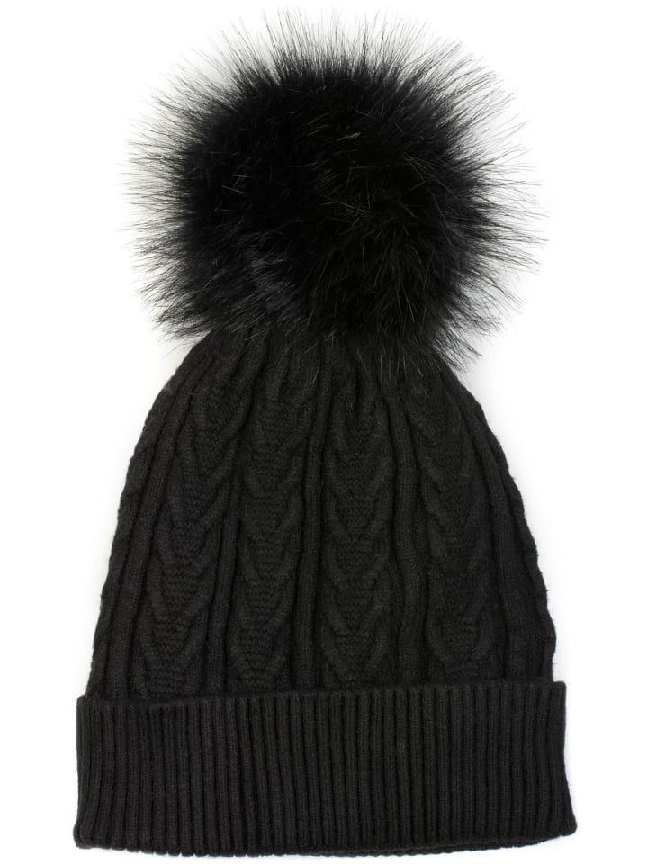 Feinstrick Bommelmütze in Schwarz